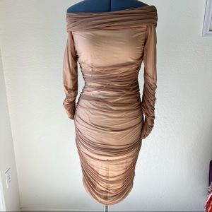 Nude off the shoulder dress